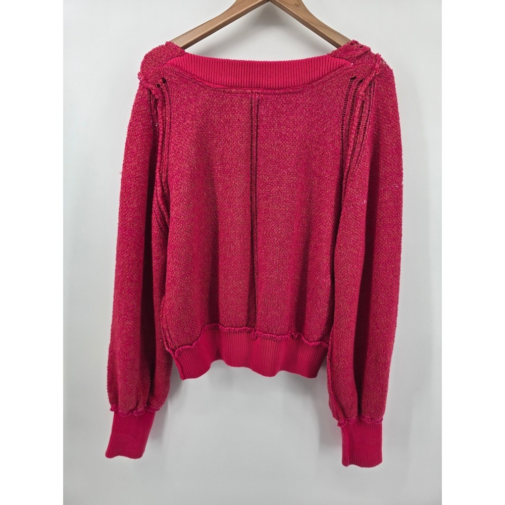 Free People Sweater Women L Pink Gossamer V-Neck Balloon Sleeve Marled Knit Boho - Picture 3 of 5